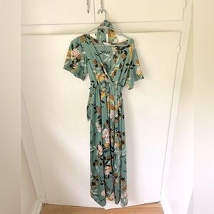 Baltic Born Sicily Satin Maxi Dress | Eucalyptus Floral | WORN ONCE